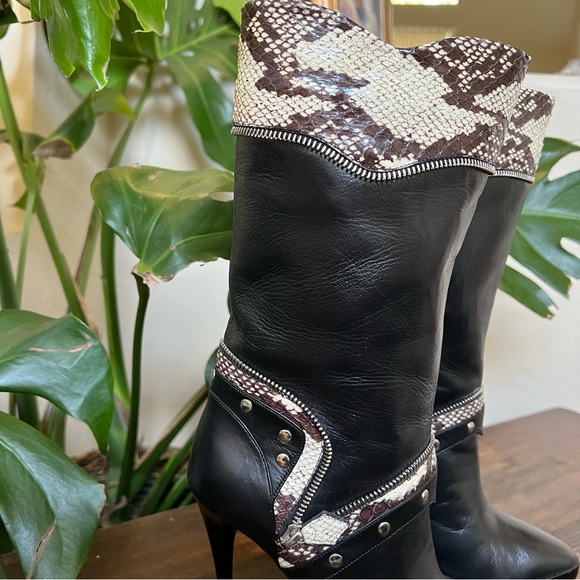 Tabitha Simmons “Heidi” Black Snakeskin Nappa Leather Stiletto Boots EU38 $1,695 - Picture 4 of 15